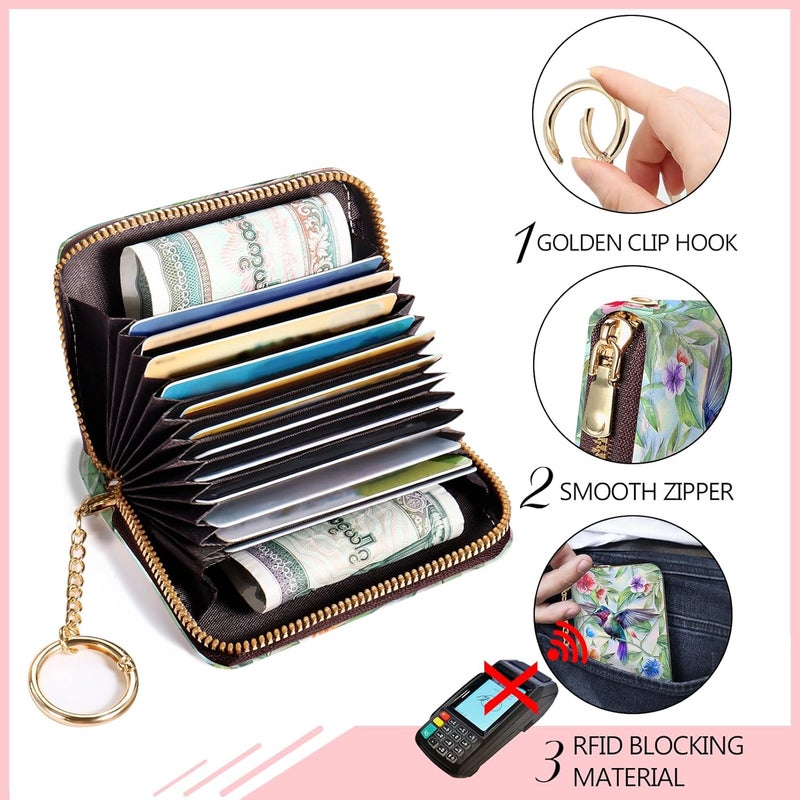 Blusabaca RFID Wallet, Credit Card Holder for Women, Bird Small Wallet with Card Slots Zipper, Leather RFID Card Holder, Card Keychain Wallet, Card Case RFID Blocking Accordion Gift - Image 4